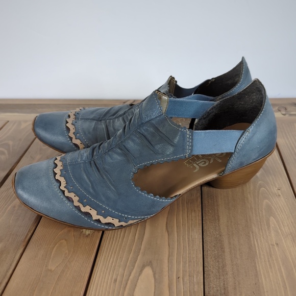 Rieker Blue Leather Heels Shoes Sandals - Picture 1 of 12